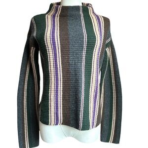 Design‎ History 100% Cashmere Mock Neck Striped Sweater XS Green Purple Ribbed